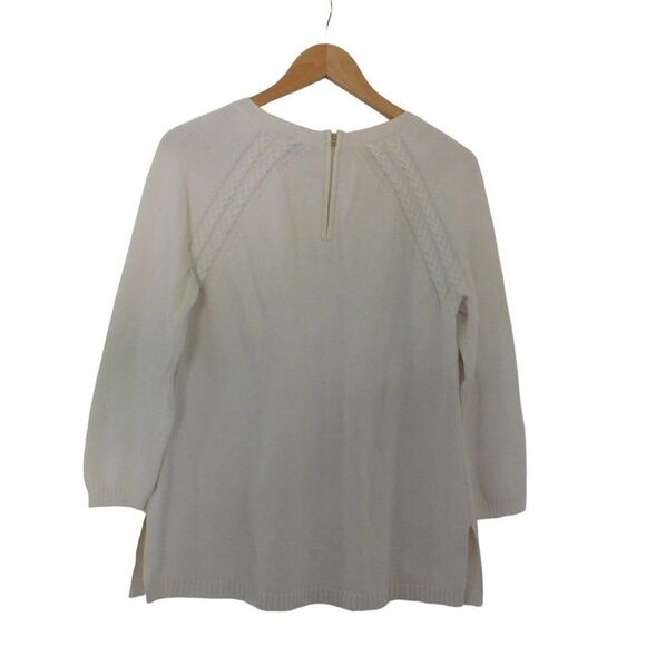 Talbots Womens Pullover Sweater Size Medium 3/4 Sleeve  Ivory Tunic - Picture 4 of 6